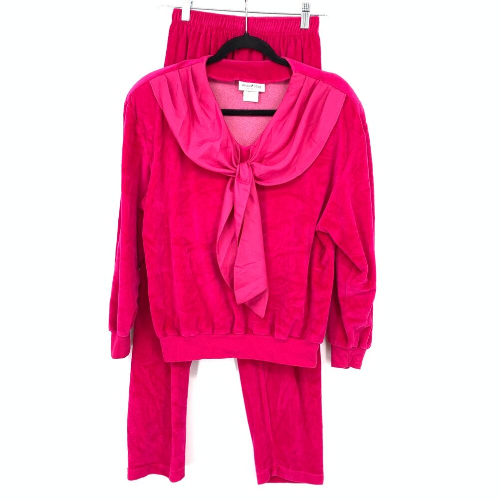 Vintage White Stag Velour Tracksuit Set Pink Lounge Y2K USA Womens Sz S/M